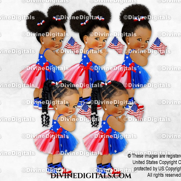 Red Blue White Tutu Sneakers American Flag 4th of July Patriotic | Baby Girl Babies of Color | Clipart Instant Download