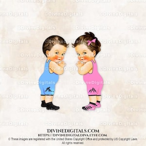 Bebé luchador azul rosa bebé niño niña tono claro morena / revelación de género gemelos / descarga instantánea de imágenes prediseñadas