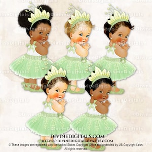 Princess Green Leaf Accent Dress Tiara Ballet Shoe Baby Girl Digital Clipart Images