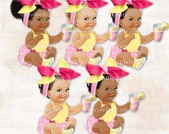Roze limonade gele felroze striksneaker zittend babymeisje Clipart