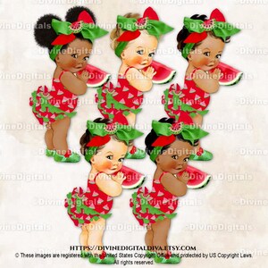 Watermelon Theme Red Green Big Bow Baby Girl Clipart