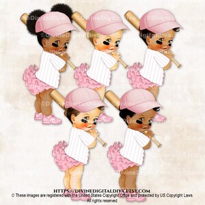 Clipart de niña de béisbol: camiseta rosa de raya diplomática y botines (descarga digital)