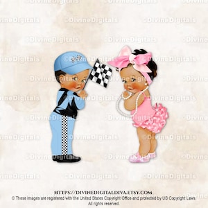 Racing Blue & Pink Big Bow Race Car Driver Burnouts or Bows | Baby Boy Girl Medium Tone | Gender Reveal Twins | Instant Download
