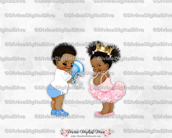 Light Tone Gender Reveal Twins Boy Girl Clipart Instant Download Touchdowns or Tutus Baby Football /& Ballerina Dark Blue Pink