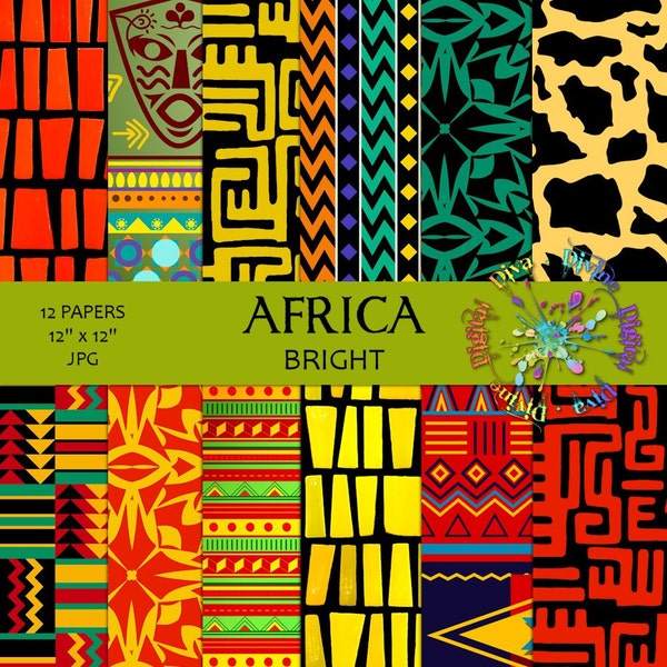 Africa Bright Colors African Kente Patterns | Digital Paper Pack | Instant Download