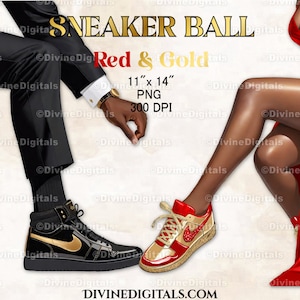 Baskets boule jambes rouge or noir robe mode fête homme & femme peau FONCE Clipart numérique Images PNG téléchargement immédiat