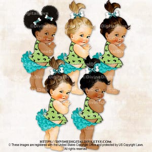 Pebbles Inspired Baby Girl Clipart: Bone Bow Green Turquoise