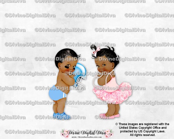Light Tone Gender Reveal Twins Boy Girl Clipart Instant Download Touchdowns or Tutus Baby Football /& Ballerina Dark Blue Pink