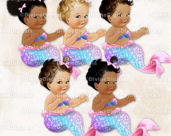 Zeemeermin roze lavendel paars turkoois groenblauw staart clamshell top zittend babymeisje clipart