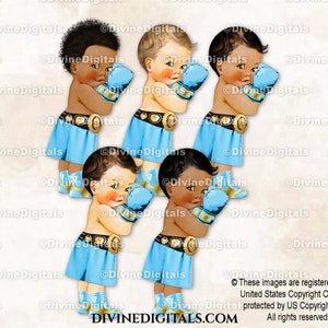 Kleiner Prinz Boxer Hellblau Shorts Handschuhe & Gold Gürtel Boxhandschuhe | Baby Boy 3 Hauttöne | Clipart Sofort Download