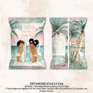 Beach Baby Tropical Chip Tasche Gender Reveal Aloha Luau Hawaii Insel Hawaii Pool-Party-Thema | Dunkler Ton Baby Junge Mädchen | Digitaler Sofort Download
