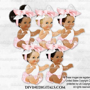 Pantalon à volants princesse rose poudré et blanc et chaussons de danse à gros nœud | Bébé fille assise 3 tons chair | Clipart à téléchargement immédiat