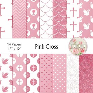 Pink Cross Digitales Papier | Taufgeschenk | Hochzeit | Taufe | Kommunion | Konfirmation | Rose | Weiß | Sofort Download