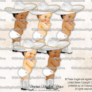 Mexicaanse witte en gouden sombrerolaarzen Little Prince | Babyjongen 3 huidskleuren | Clipart direct downloaden