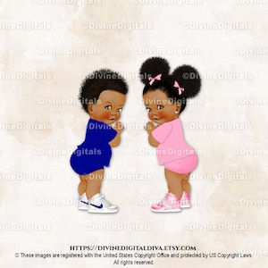 Prince & Princess Royal Blue Pink Sneakers Baby Boy Girl Dark Tone Puffs Clipart