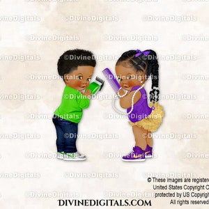 Purple & Green Stylist Barber Jeans Clippers Comb Sneakers | Baby Boy Girl Dark Tone | Gender Reveal Twins | Clipart Instant Download