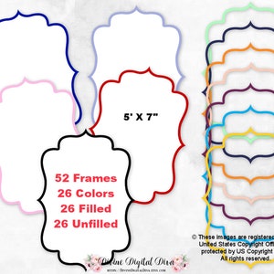 52 Feste Farbe 5 "x 7" Klammerrahmen gefüllt und leer | 26 Farben | Digitale Clip Art Sofortdownload