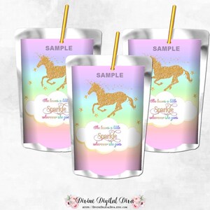 Printable Capri Sun Labels Unicorn Magical Rainbow Gold Glitter | Digital Instant Download