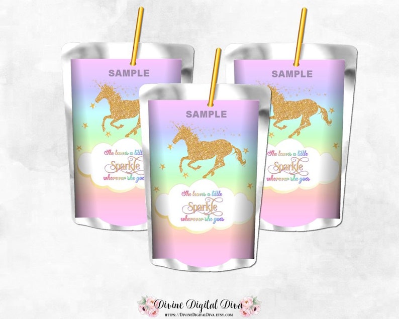 printable capri sun labels unicorn magical rainbow gold etsy