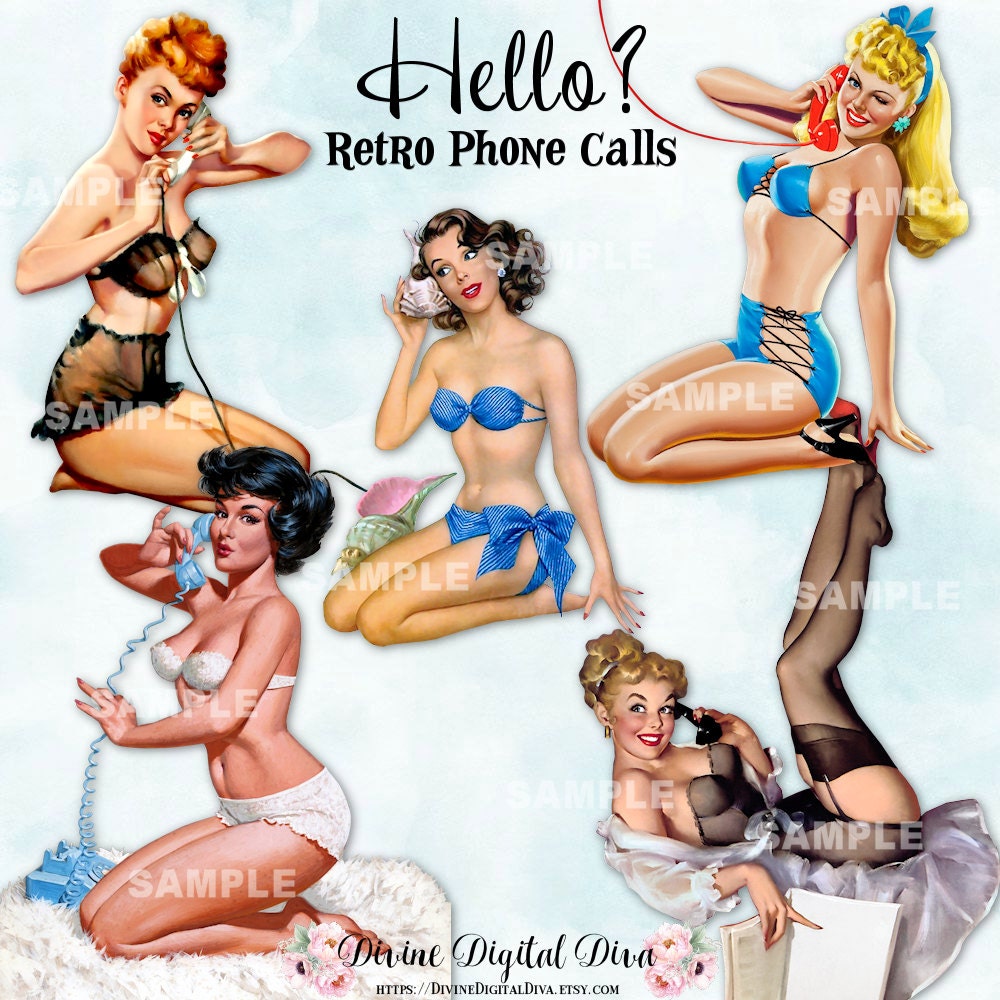 Hello 12 Pinup Girls Retro Phone Calls Telephone Vintage