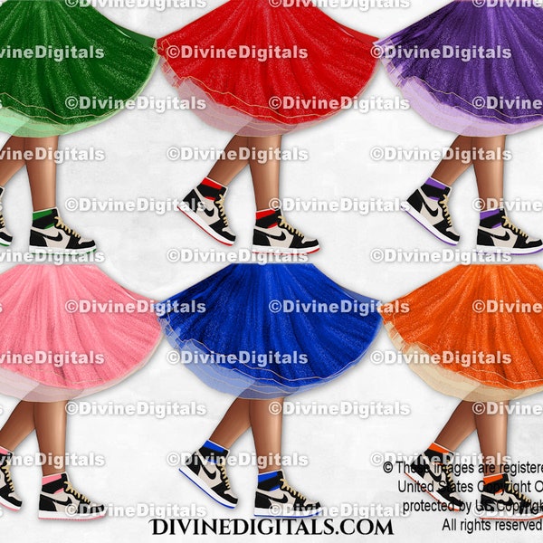 Sneaker Ball Legs Dress Tutu Fashion Party DARK Skin Tone | Transparent Clipart Digital Images PNG Instant Download
