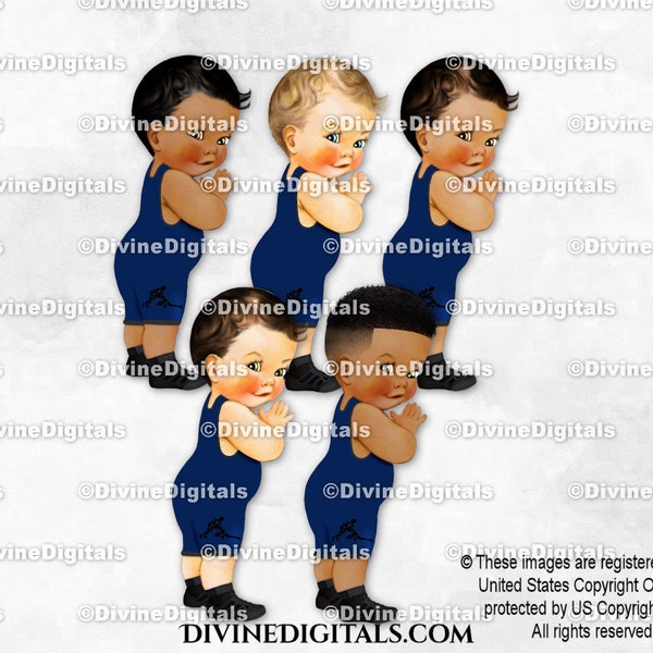 Wrestling Singlet Wrestler Navy Blue | Baby Boy 3 Skin Tones | Clipart Instant Download