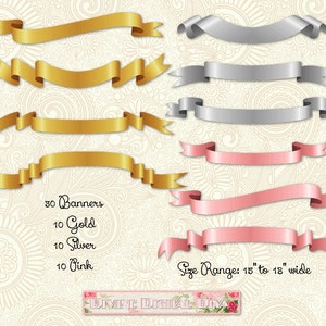 30 Wimpelkette Gold Silber Rosa | Elegant | Verzierungen | Verzierungen | Bänder | Clipart transparente digitale PNG sofortiger Download