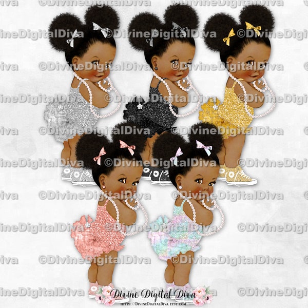 Princess Ruffle Pants Precious Stones & Metals Gold Silver Rose Gold Onyx Opal | Baby Girl Dark Tone Puffs | Clipart Instant Download