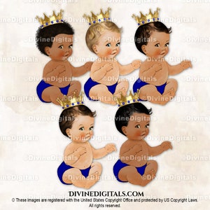 Couronne en or bleu roi du Petit Prince | Bébé garçon assis 3 tons chair | Le sexe de la baby shower révèle l'anniversaire | Clipart à téléchargement immédiat