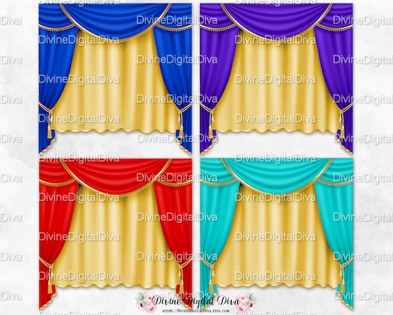 2 Color Curtains Drapes Gold Silver Trim Royal Blue Red Etsy