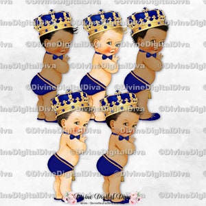 Piccolo Principe Royal Navy Blue Pannolino Ornato Oro Corona Nappa Cintura Papillon / Bambino Maschio 3 Toni Pelle / Clipart Download Istantaneo