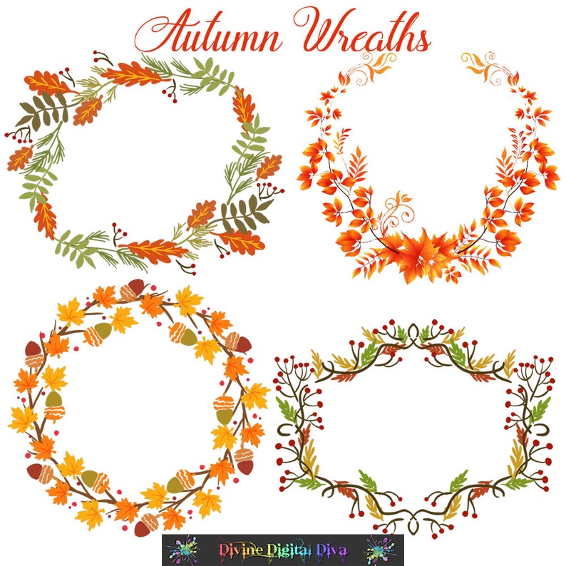 11 Autumn Wreaths Fall Leaves Acorns Clipart Transparent Instant Download - roblox logo clipart orange text font transparent clip art