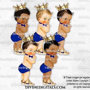 Baskets bleu royal avec nœud papillon et couronne dorée Little Prince | 3 tons chair pour bébé garçon | Clipart à téléchargement immédiat
