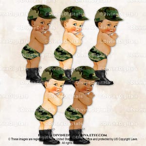 Kleiner Prinz Grün Camo Stiefel Hut Windel Jagd Militär | Baby Boy 3 Hauttöne | Clipart Sofort Download