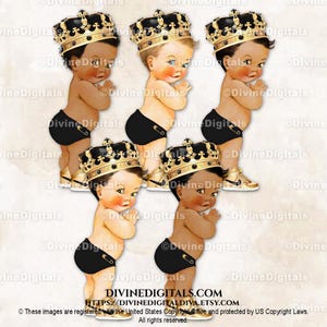 Little Prince Gold Ornate Velvet Crown Black Diaper Sneakers | Baby Boy 3 Skin Tones | Clipart Instant Download