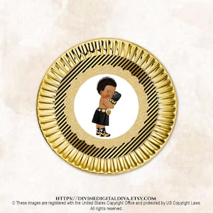 8 Inch Circle Plate Insert Decoration Boxer Black & Gold | Baby Boy Dark Tone | Ethnic African American | Digital Instant Download