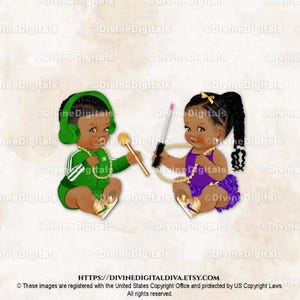 Beauty Beats Gold Kette DJ Headset Mic Grün Lila | Baby Junge Mädchen dunkle Ton Zöpfe | Geschlecht offenbaren | Clipart Sofort Download