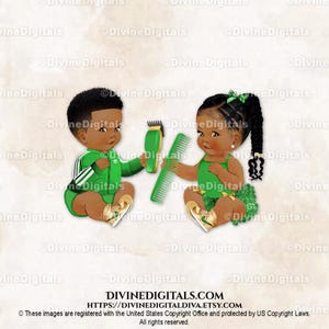 Baskets vert émeraude et or Stylist Barber Clippers Peigne Assis Bébé Garçon Fille Foncé | Sexe révélateur des jumeaux | Clipart à téléchargement immédiat