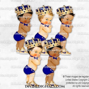 Piccolo Principe Royal Blue Bow Tie Ornate Gold Crown Sneakers / Bambino 3 tonalità di pelle / Clipart Download immediato