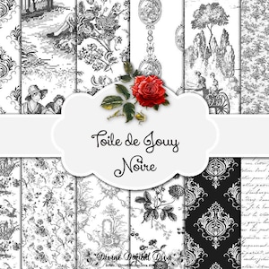 Französisch Toile de Jouy Noire et Blanche Schwarz Weiß | Hintergründe Digital Paper Pack | Sofort Download