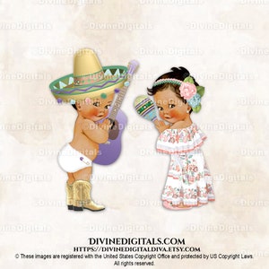 Mexico Mariachi Sombrero Mexicaanse Jalisco-jurk Pastelkleuren Gitaar Maracas | Middelgrote jongen meisje gender Reveal-tweeling | Clipart direct downloaden
