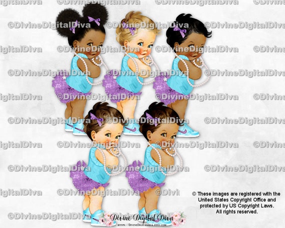 Sleeping Baby Girl Lavender Lace Ruffle Pants White Bow Diamond Bling Pacifier Clipart Instant Download 3 Skin Tones