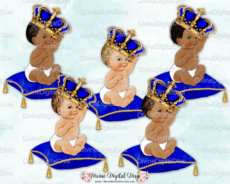 Download Royal Blue Gold Crown Pillow With Tassels Prince On A Pillow Clipart Instant Download Sitting Baby Boy 3 Skin Tones Clip Art Art Collectibles Delage Com Br