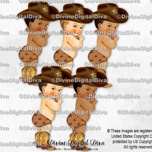 Kleiner Cowboy braun Hut Stiefel Schal Bucking Bronco Windel | Baby Boy 3 Hauttöne | Clipart Sofort Download