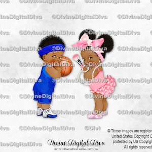 Brocha de maquillaje con lazo grande en rosa y azul real para baloncesto / Brochas de maquillaje en tonos oscuros para bebés, niños y niñas / Revelación de género de gemelos / Descarga instantánea