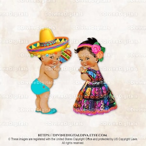Sombrero de fiesta mexicano, vestido bordado Jalisco negro / Niño/Niña mediano / Revelación de género de gemelos / Clipart de descarga instantánea