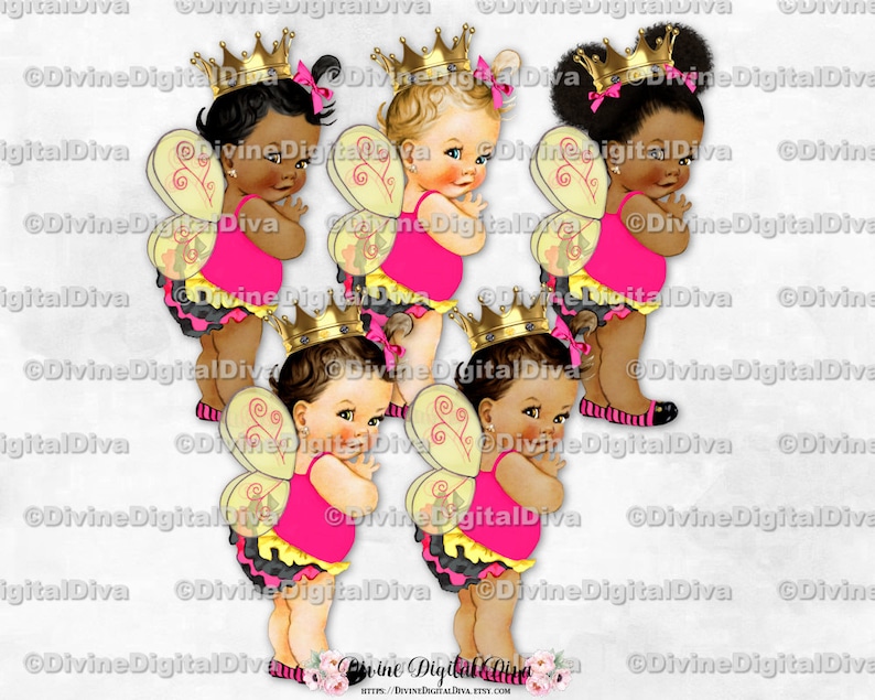 Clipart Instant Download Princess Ruffle Pants Pink Pants Gold Crown Baby Girl 3 Skin Tones