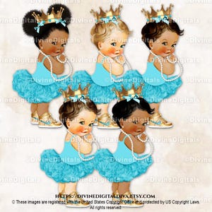 Baskets Princess Ballerina turquoise et perles dorées | Bouffées 3 tons de peau pour bébé fille | Clipart à téléchargement immédiat