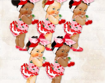 Kersenthema roze rode en witte grote strik babymeisje Clipart