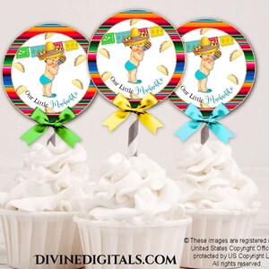 Cupcake Topper Cirkels Mexicaanse Sombrero Maracas Our Little Muchachito | Lichte kleur babyjongen | Digitale directe download